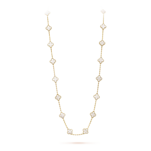 FLORAL CLOVER NECKLACE 20 MOTIFS - WHITE/GOLD