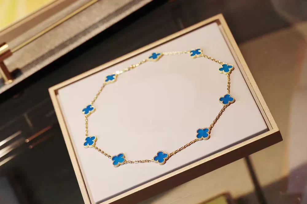 FLORAL CLOVER NECKLACE 10 MOTIFS - BLUE