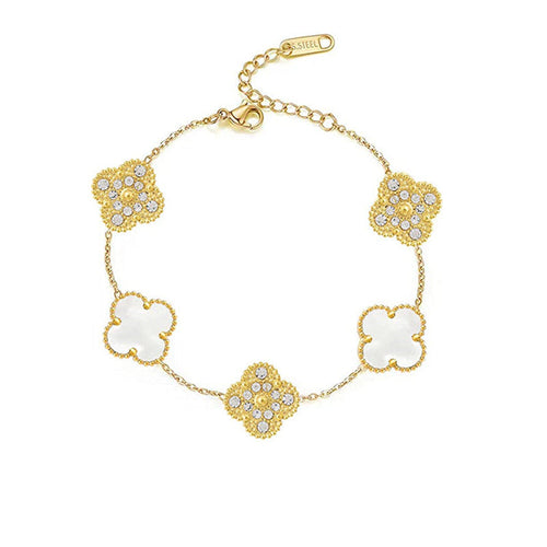 FORTUNE CLOVER BRACELET | CUBIC ZIRCONIA WHITE/GOLD