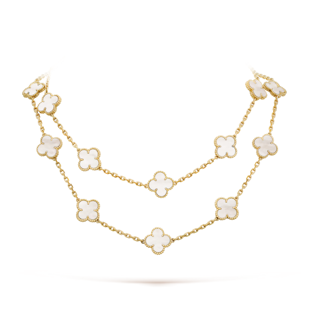 FLORAL CLOVER NECKLACE 20 MOTIFS - WHITE/GOLD
