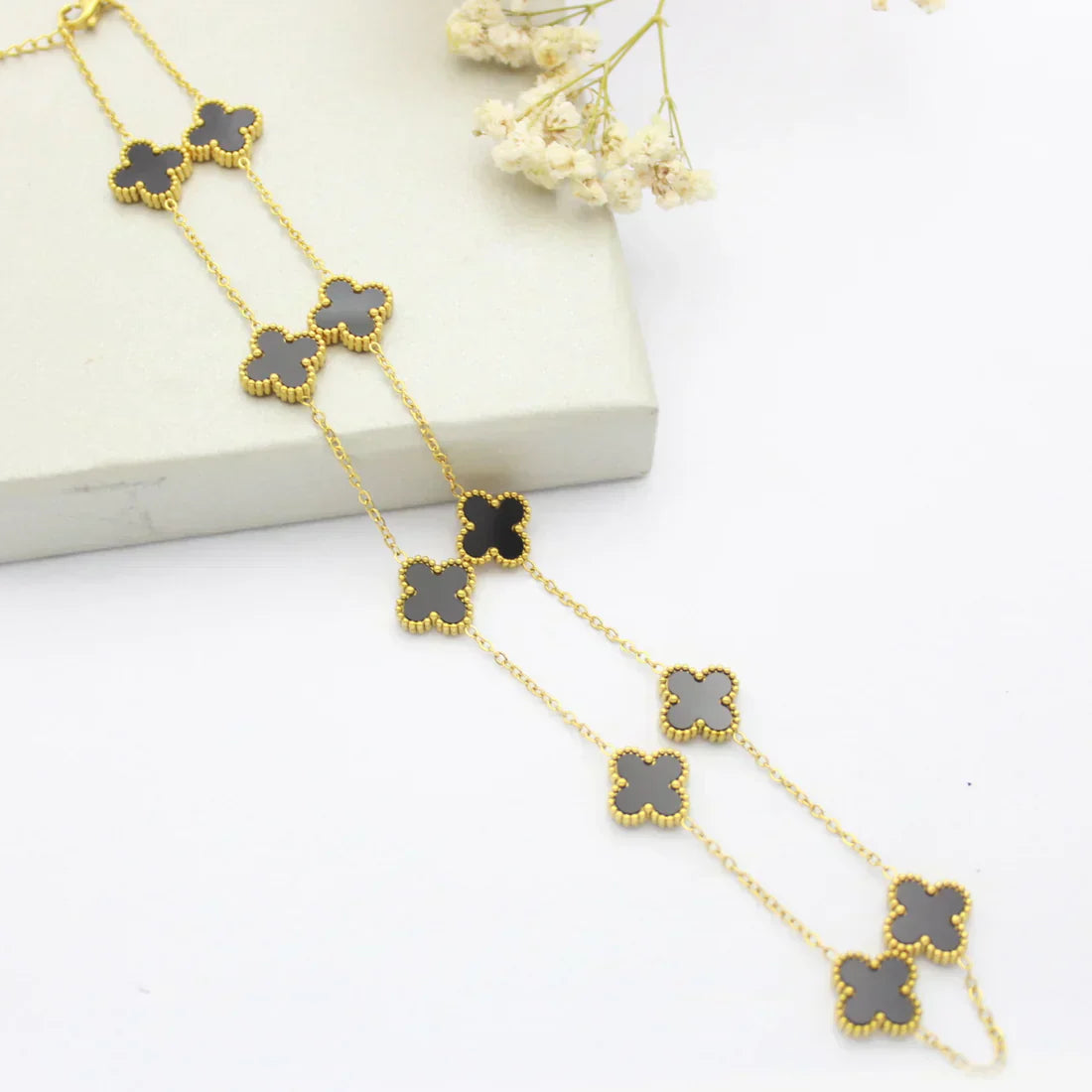 FLORAL CLOVER NECKLACE 10 MOTIFS - BLACK